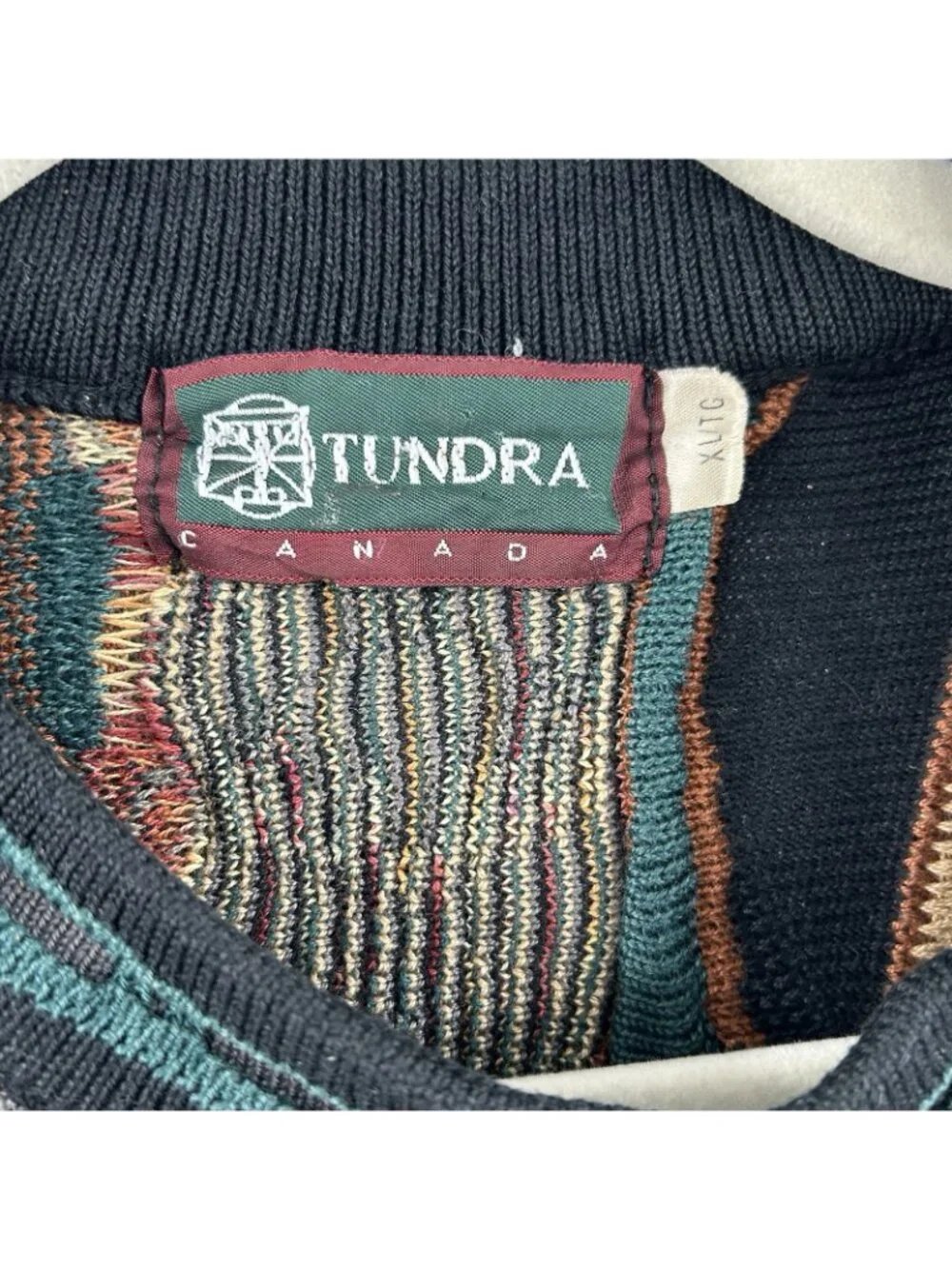 Vintage 90s Tundra 3D Knit Sweater Mens XL Multicolor Textured Vertical Stripe